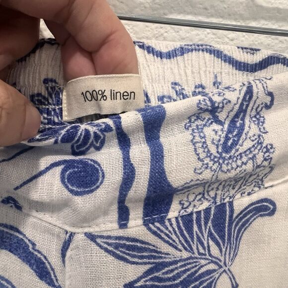 Joie Blue Tropical Print Linen Wide Leg Pants Sz M Resort Wear Beach Vacation - Picture 5 of 10